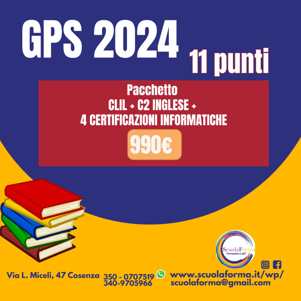 11 punti gps, clil, c2 inglese, 4 certificazioni informatiche 990€